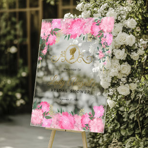 Elegant Blush Pink Floral Victorian Bridal Shower Acrylic Sign