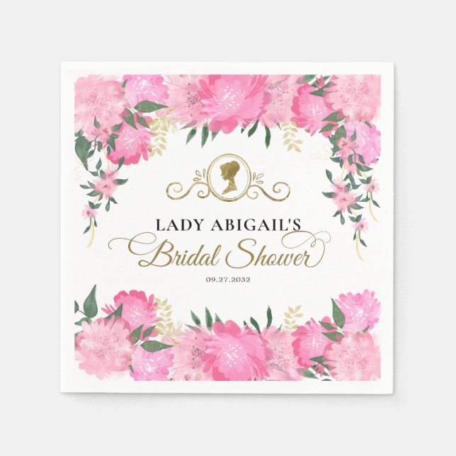 Elegant Blush Pink Floral Victorian Bridal Shower Napkin (Front)