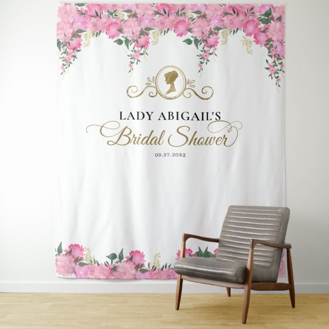 Elegant Blush Pink Floral Victorian Bridal Shower Tapestry (In Situ)
