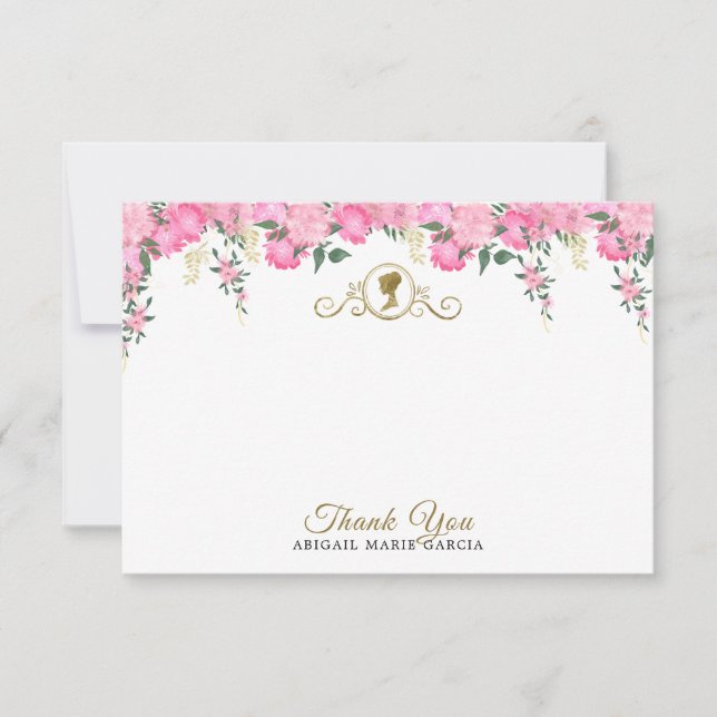 Elegant Blush Pink Floral Victorian Bridal Shower Thank You Card (Front)
