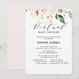 Elegant Blush Pink Floral VIRTUTAL Baby Shower Invitation