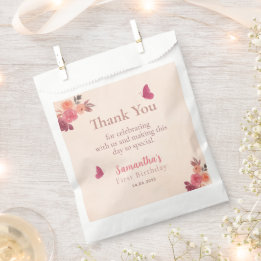 Elegant Blush Pink Floral Watercolor 1st Birthday Favour Bags
