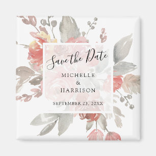 Elegant Blush Pink Floral Watercolor Save the Date Magnet