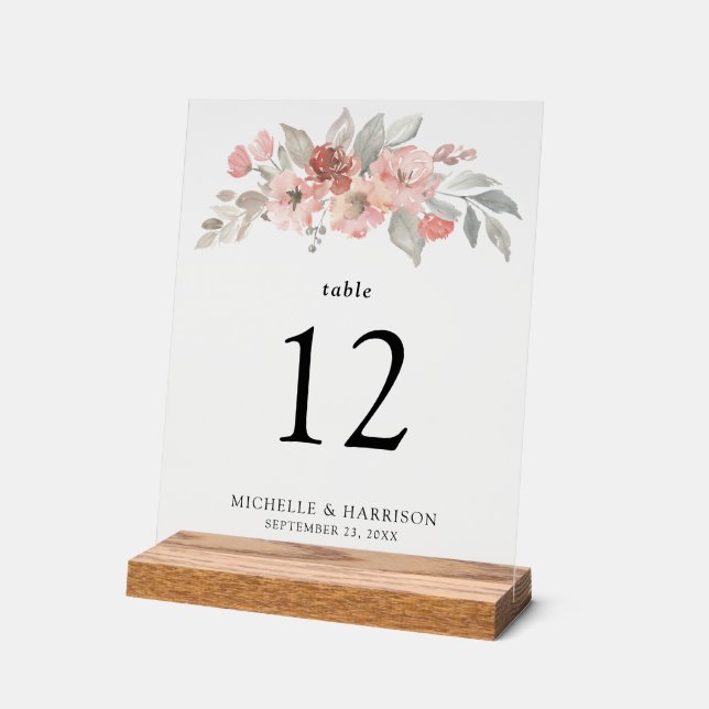 Elegant Blush Pink Floral Watercolor Wedding Acrylic Sign (Angle)