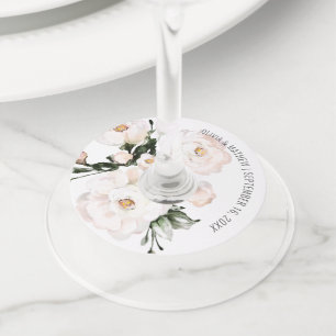 Elegant Blush Pink Floral Watercolor Wedding Favou Wine Glass Tag
