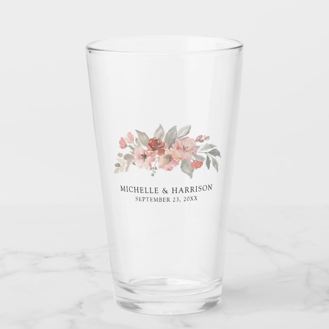 Elegant Blush Pink Floral Watercolor Wedding Glass (Front)