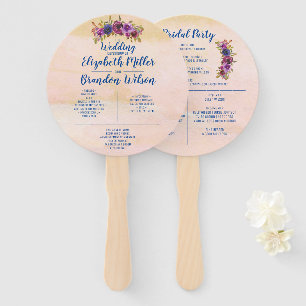 Elegant Blush Pink Floral Watercolor Wedding Hand Fan
