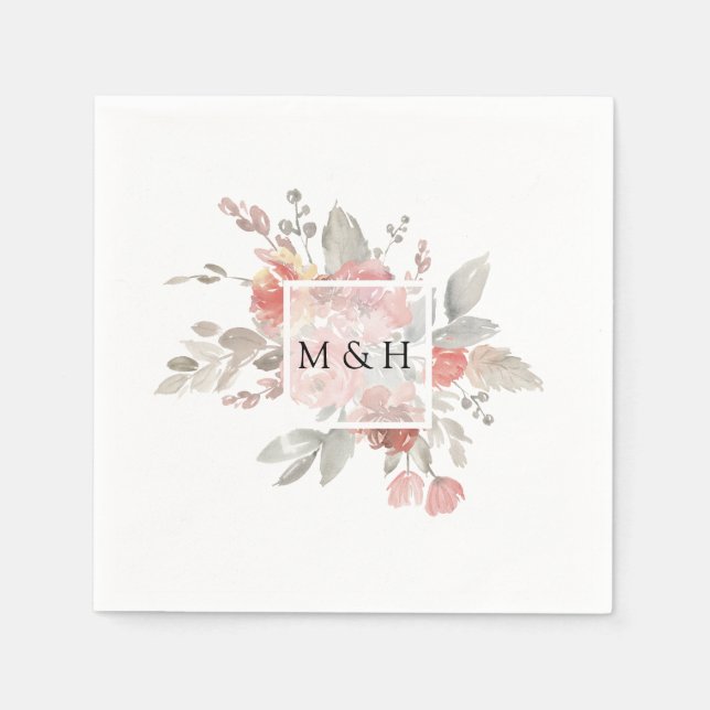 Elegant Blush Pink Floral Watercolor Wedding Napkin (Front)