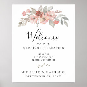 Elegant Blush Pink Floral Watercolor Wedding Poster