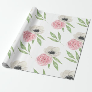 Elegant Blush Pink Floral Watercolor Wrapping Paper
