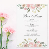 Elegant Blush Pink Floral Wedding Bar Drinks Menu