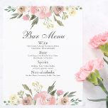 Elegant Blush Pink Floral Wedding Bar Paper Menu<br><div class="desc">A beautiful blush pink peony and ivory floral bar paper menu for your spring or garden wedding. This elegant event decor is decorated with a romantic bouquet of watercolor flowers border for the classy reception wine and beer list. Add your signature cocktail description, spirits, and non alcoholic choices to the...</div>