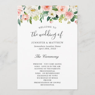 Elegant Blush Pink Floral Wedding Ceremony Programme