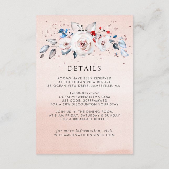 Elegant Blush Pink Floral Wedding Details Enclosure Card (Front)