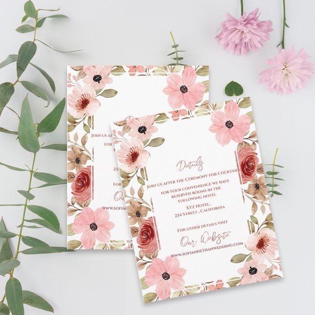 Elegant Blush Pink Floral Wedding Details Enclosure Card (Elegant Blush Pink Floral Wedding Details Enclosure Card)