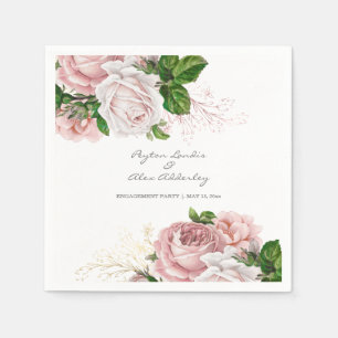 Elegant Blush Pink Floral Wedding Engagement Names Napkin