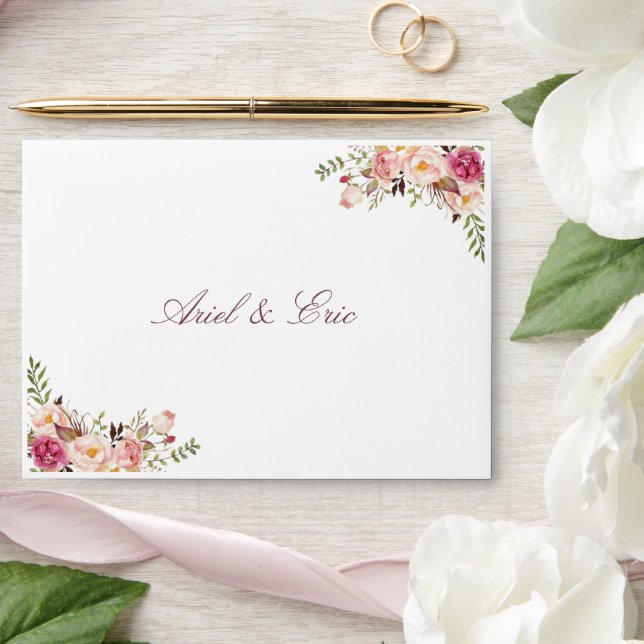 Elegant Blush Pink Floral Wedding Envelope (Wedding)