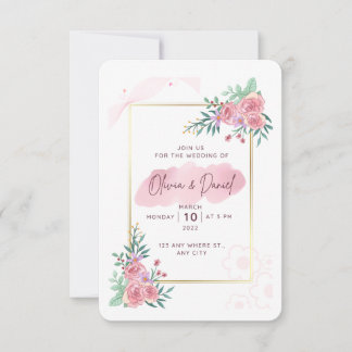 Elegant Blush Pink Floral Wedding Invitation
