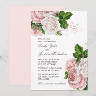 Elegant Blush Pink Floral Wedding Invitation