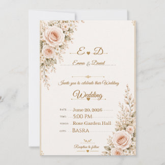 Elegant Blush Pink Floral Wedding Invitation