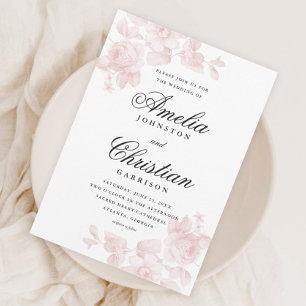 Elegant Blush Pink Floral Wedding Invitation