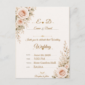 Elegant Blush Pink Floral Wedding Invitation