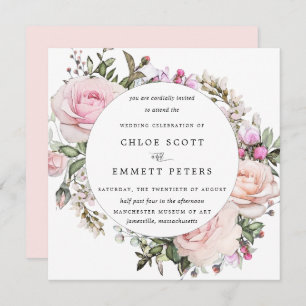 Elegant Blush Pink Floral Wedding Invitation