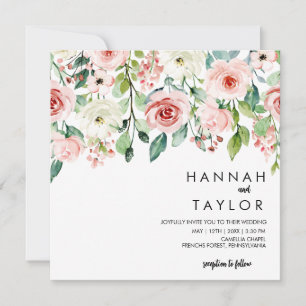 Elegant Blush Pink Floral Wedding Invitation