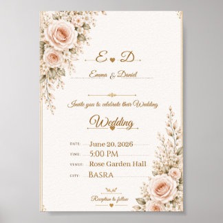 Elegant Blush Pink Floral Wedding Invitation Poster