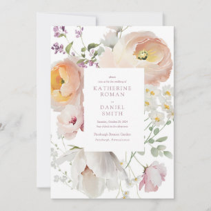 Elegant Blush Pink Floral Wedding Invitations