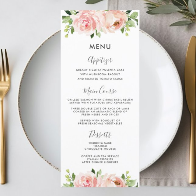 Elegant Blush Pink Floral Wedding Menu (Creator Uploaded)