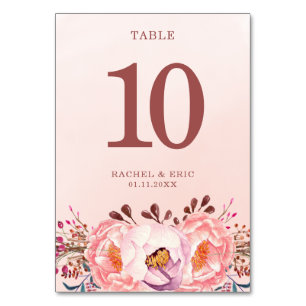 Elegant Blush Pink Floral Wedding Party Table Number