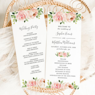 Elegant Blush Pink Floral Wedding Program Programme