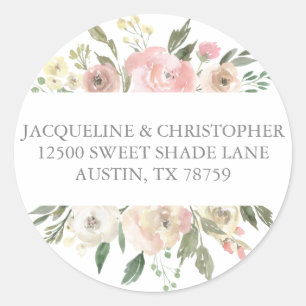 Elegant Blush Pink Floral Wedding Return Address Classic Round Sticker