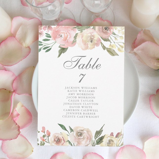 Elegant Blush Pink Floral Wedding Table Card (Creator Uploaded)
