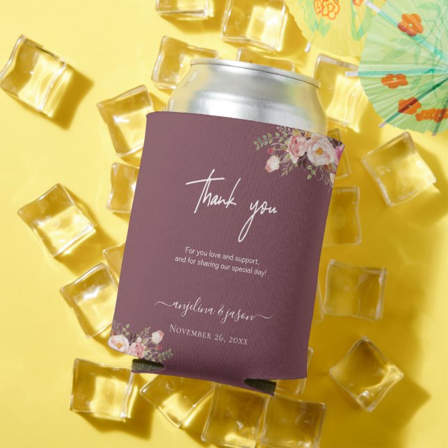 Elegant Blush Pink Floral Wedding Thank You Can Cooler (In Situ Summer)