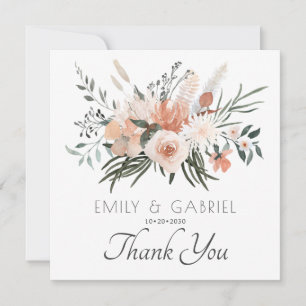 Elegant Blush Pink Floral Wedding Thank You Card