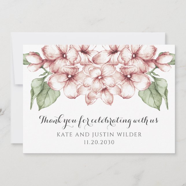 Elegant Blush Pink Floral Wedding Thank You Card (Front)