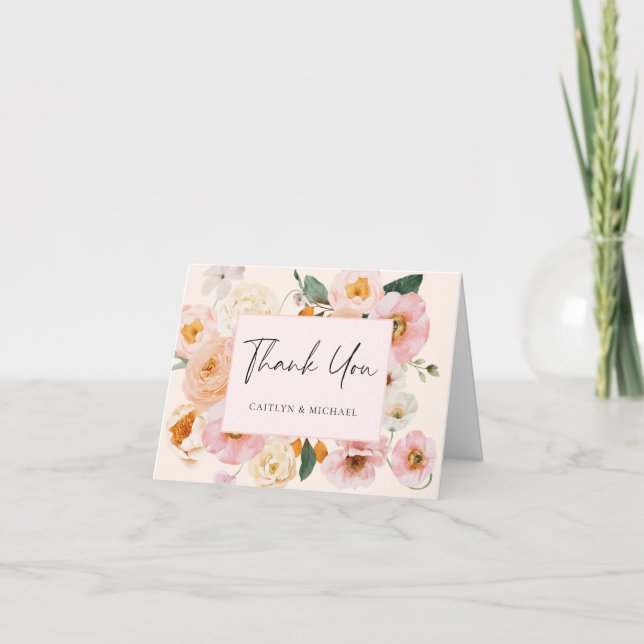 Elegant blush Pink Floral Wedding Thank You Card (Front)