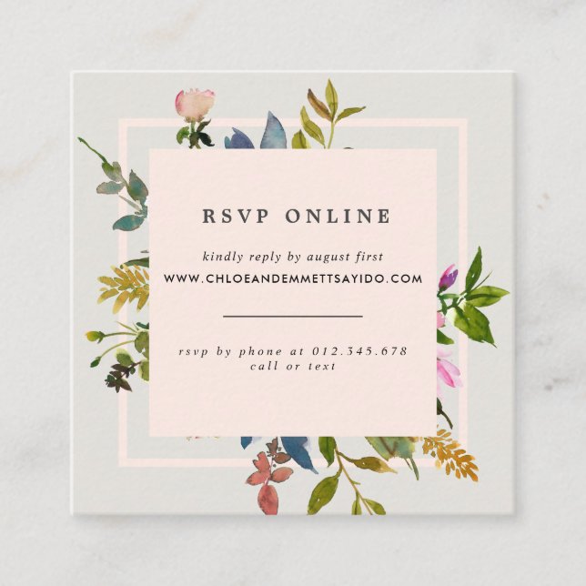 Elegant Blush Pink Floral Wedding Website RSVP Enclosure Card (Front)