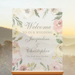 Elegant Blush Pink Floral Welcome to our Wedding Acrylic Sign