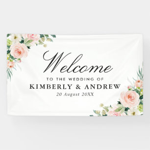 elegant blush pink floral welcome wedding banner