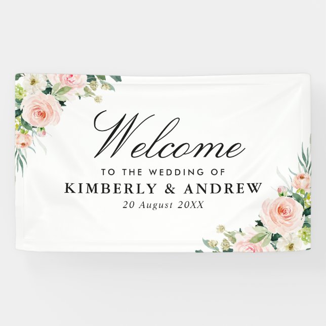 elegant blush pink floral welcome wedding banner (Horizontal)