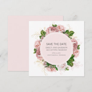 Elegant Blush Pink Floral White Wedding Save Date Invitation