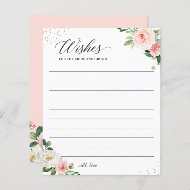 Elegant Blush Pink Floral Wishes for Newlyweds (Front/Back)