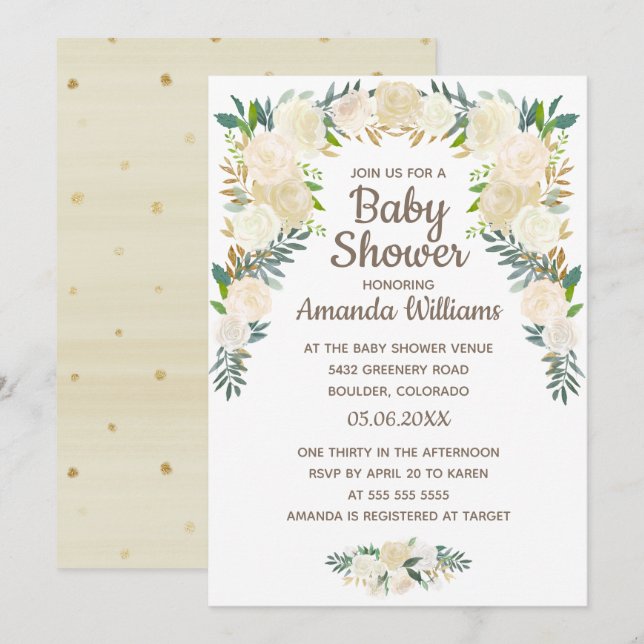 Elegant Blush Pink Floral Wreath Baby Shower Invitation (Front/Back)
