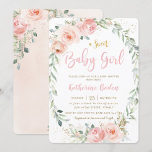 Elegant Blush Pink Floral Wreath Girl Baby Shower Invitation
