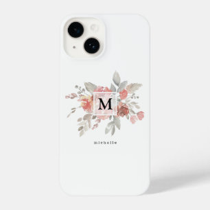 Elegant Blush Pink FloralMonogram iPhone 14 Case