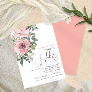Elegant Blush Pink Florals Fiftieth Birthday Party Invitation