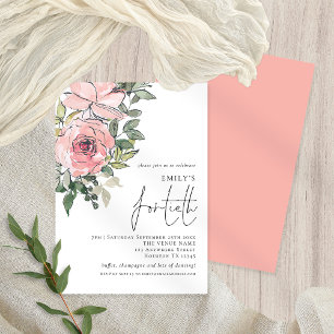 Elegant Blush Pink Florals Fortieth Birthday Party Invitation